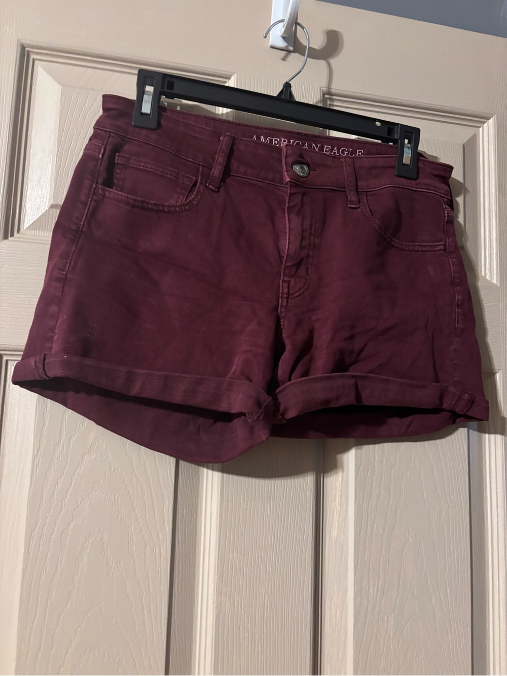 American Eagle Outfitters Women's Maroon Rolled-Hem Jean Shorts